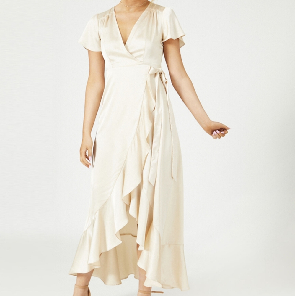 NWT Maribelle Champagne Satin Maxi Dress